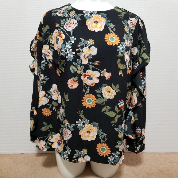 Ava & Viv top X 14W floral print ruffle long sleeve keyhole closure feminine - Picture 1 of 14